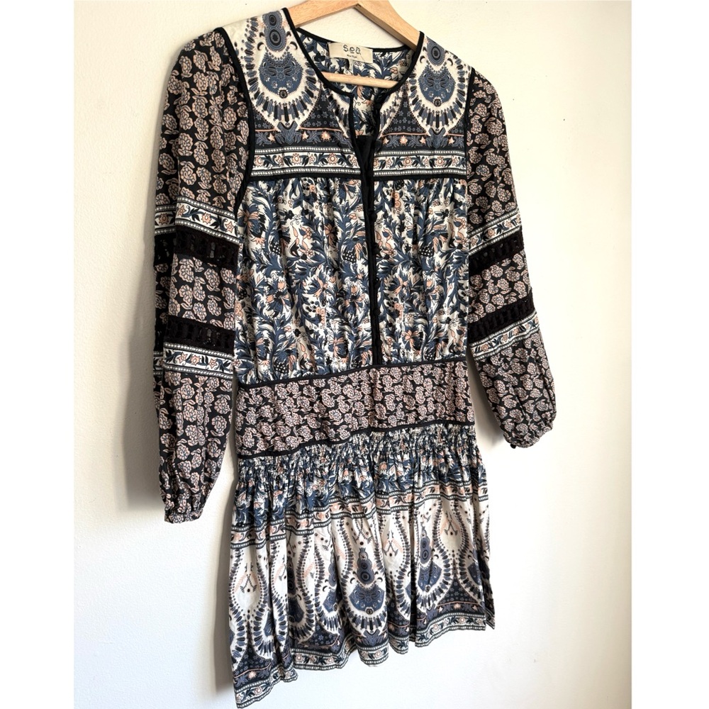 Sea NY • Gemma Long Sleeve Peasant Dress in Blue - Picture 7 of 9